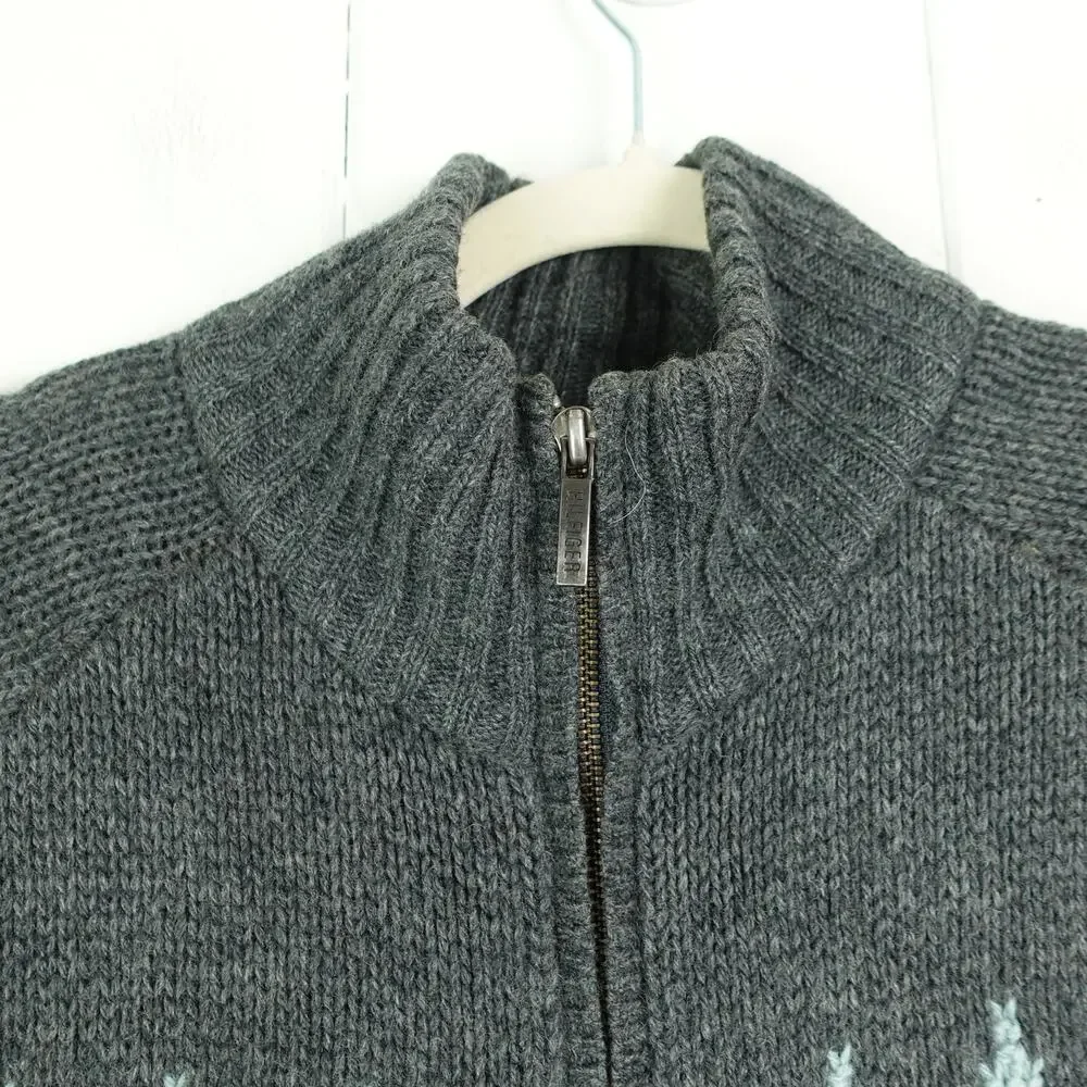 VTG Tommy Hilfiger‎ Cardigan Sweater Mens SZ L Wool Chunky Knit Full Zip Read
